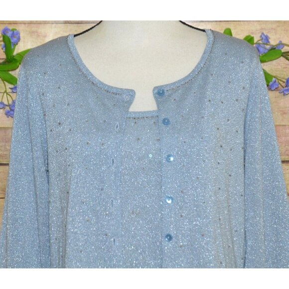 Emma James M Blue & Metallic Silver Sequin 2 Piece Silk Blend Jacket & Tank Top - Picture 2 of 12